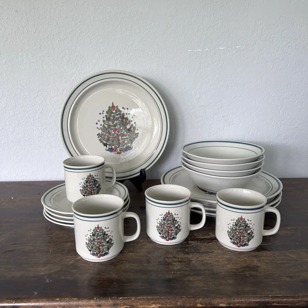 VTG Holiday Stoneware Place Setting For 4 People (16pc‎ Set)